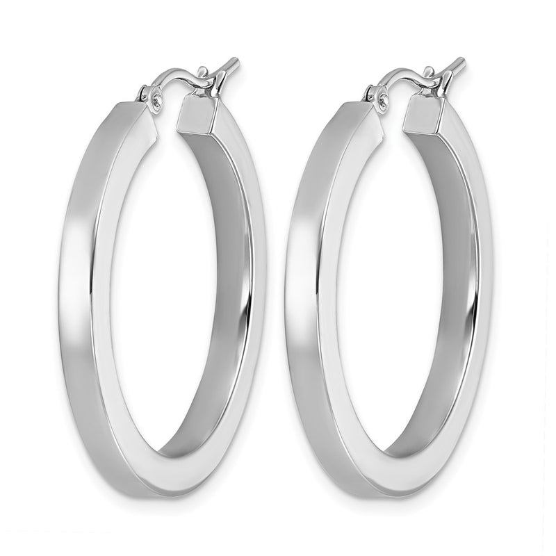 14K White Gold 3mm Polished Square Tube Hoop Earrings