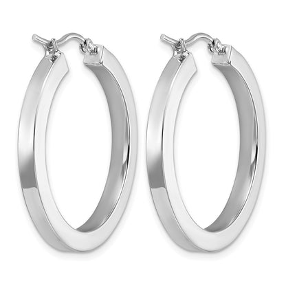 14K White Gold 3mm Polished Square Tube Hoop Earrings