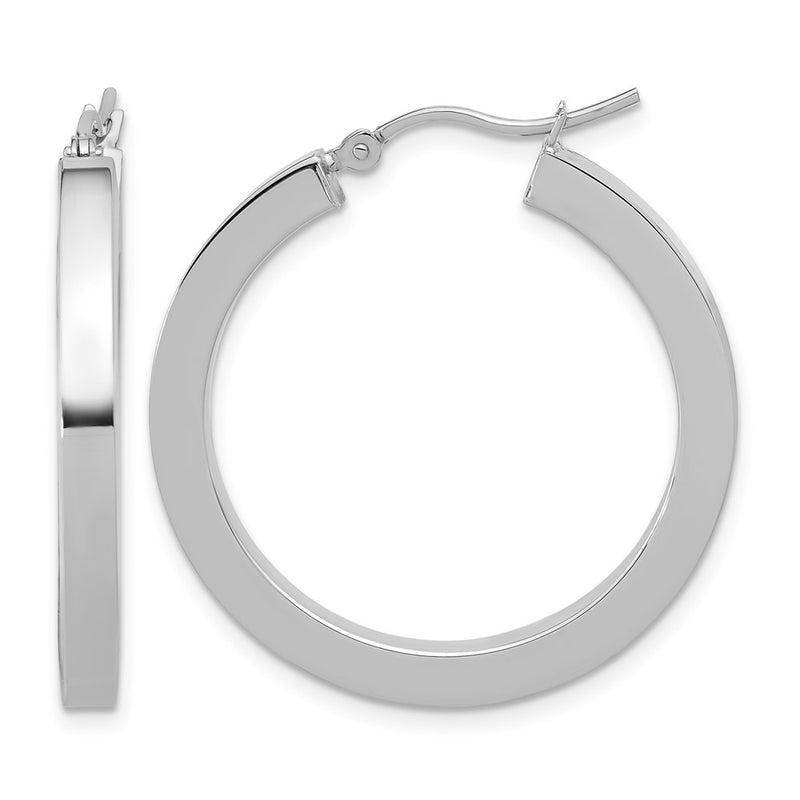 14K White Gold 3mm Polished Square Tube Hoop Earrings