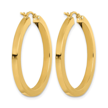 14K Yellow Gold 3mm Polished Square Hoop Earrings