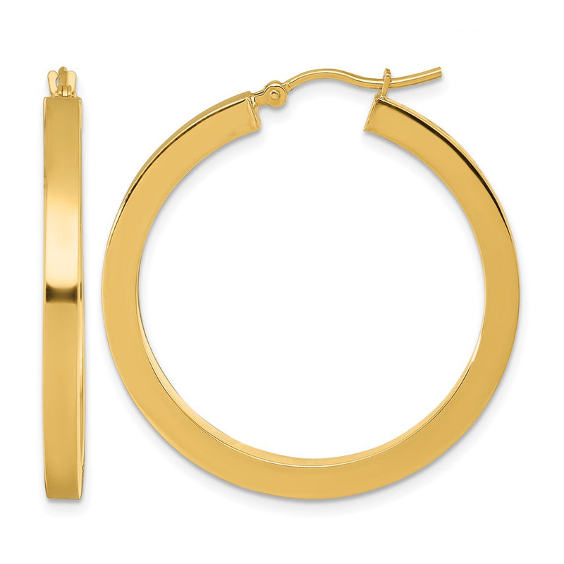 14K Yellow Gold 3mm Polished Square Hoop Earrings
