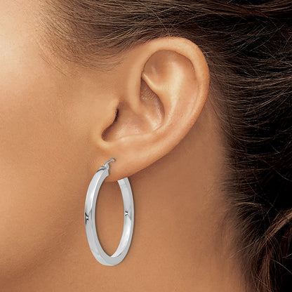 14K White Gold 3mm Polished Square Tube Hoop Earrings