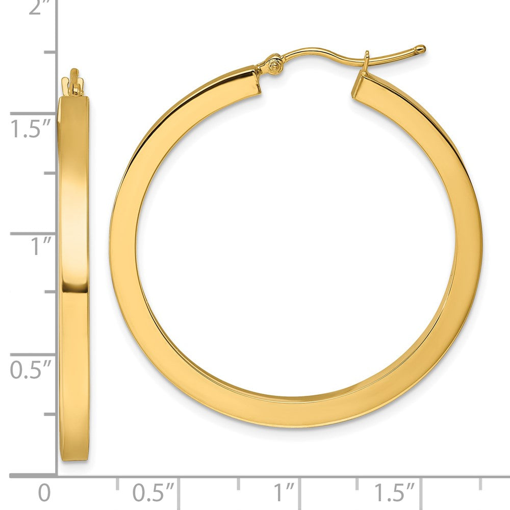 14K Yellow Gold 3mm Polished Square Hoop Earrings