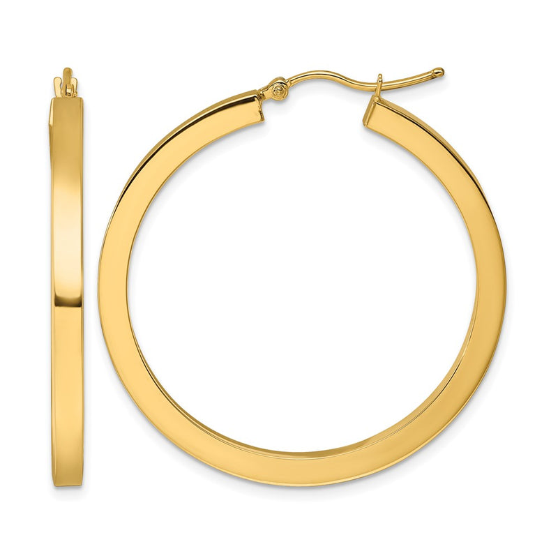 14K Yellow Gold 3mm Polished Square Hoop Earrings