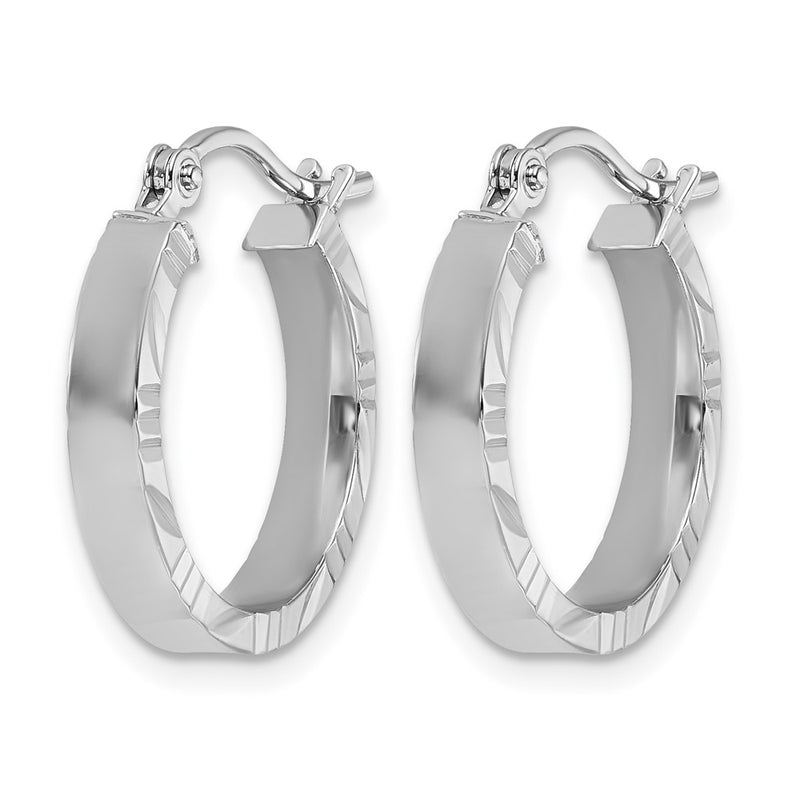 14K White Gold Small 3mm D/C Edge Polished Hoop Earrings