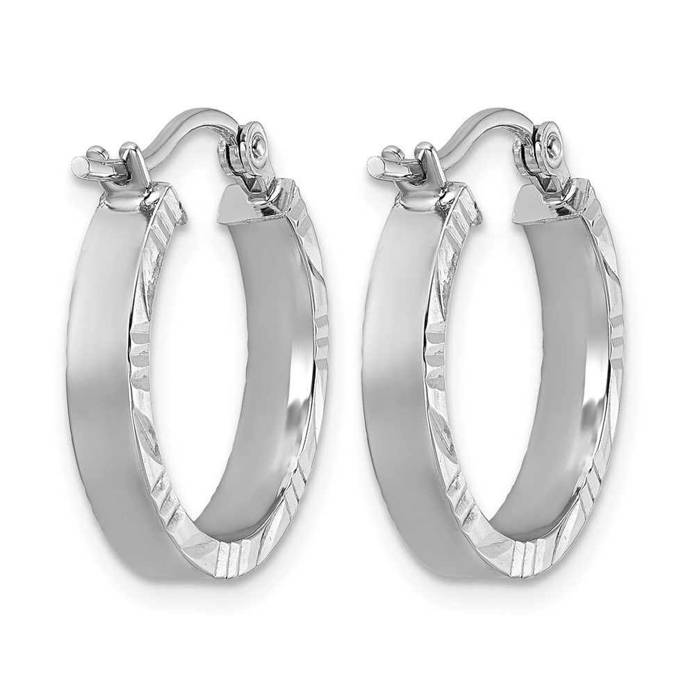 14K White Gold Small 3mm D/C Edge Polished Hoop Earrings