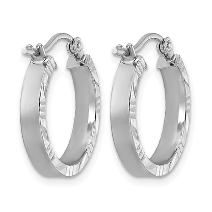 14K White Gold Small 3mm D/C Edge Polished Hoop Earrings