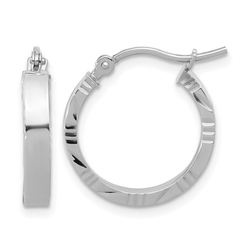 14K White Gold Small 3mm D/C Edge Polished Hoop Earrings