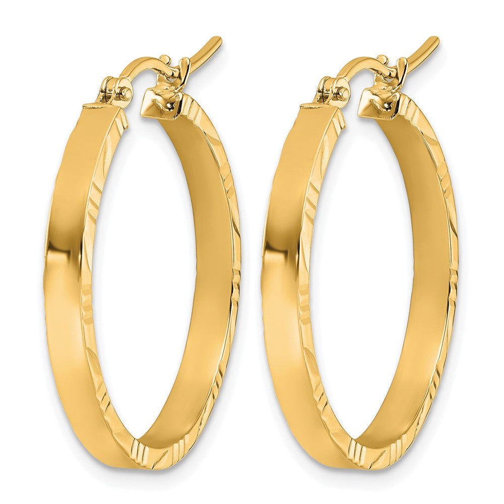 14K Yellow Gold D/C Edge Medium 3mm Polished Hoop Earrings