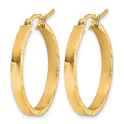 14K Yellow Gold D/C Edge Medium 3mm Polished Hoop Earrings