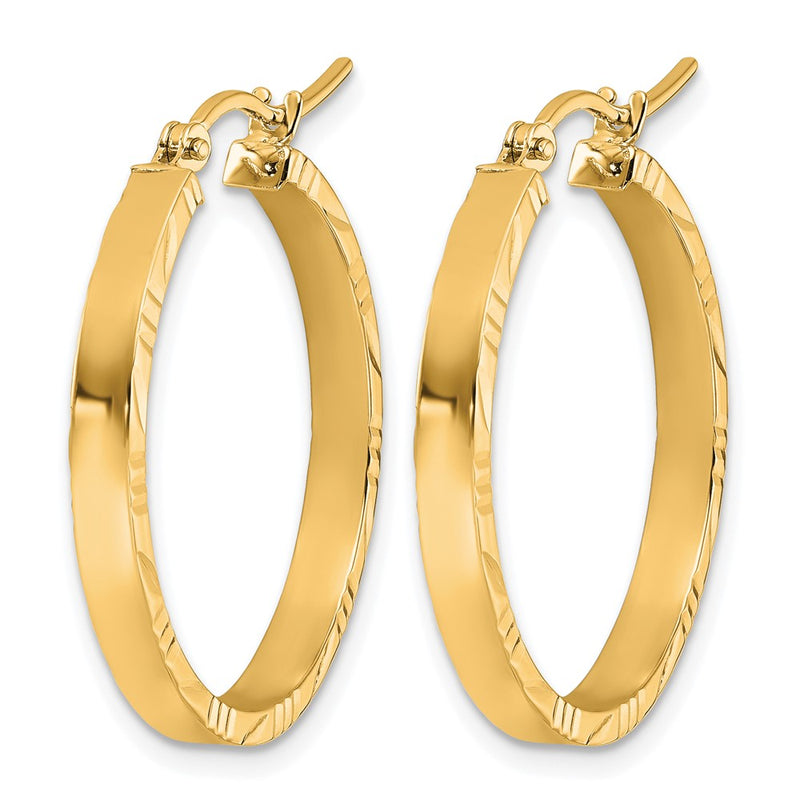 14K Yellow Gold D/C Edge Medium 3mm Polished Hoop Earrings