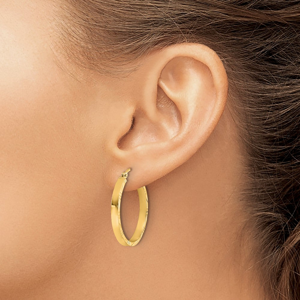 14K Yellow Gold D/C Edge Medium 3mm Polished Hoop Earrings