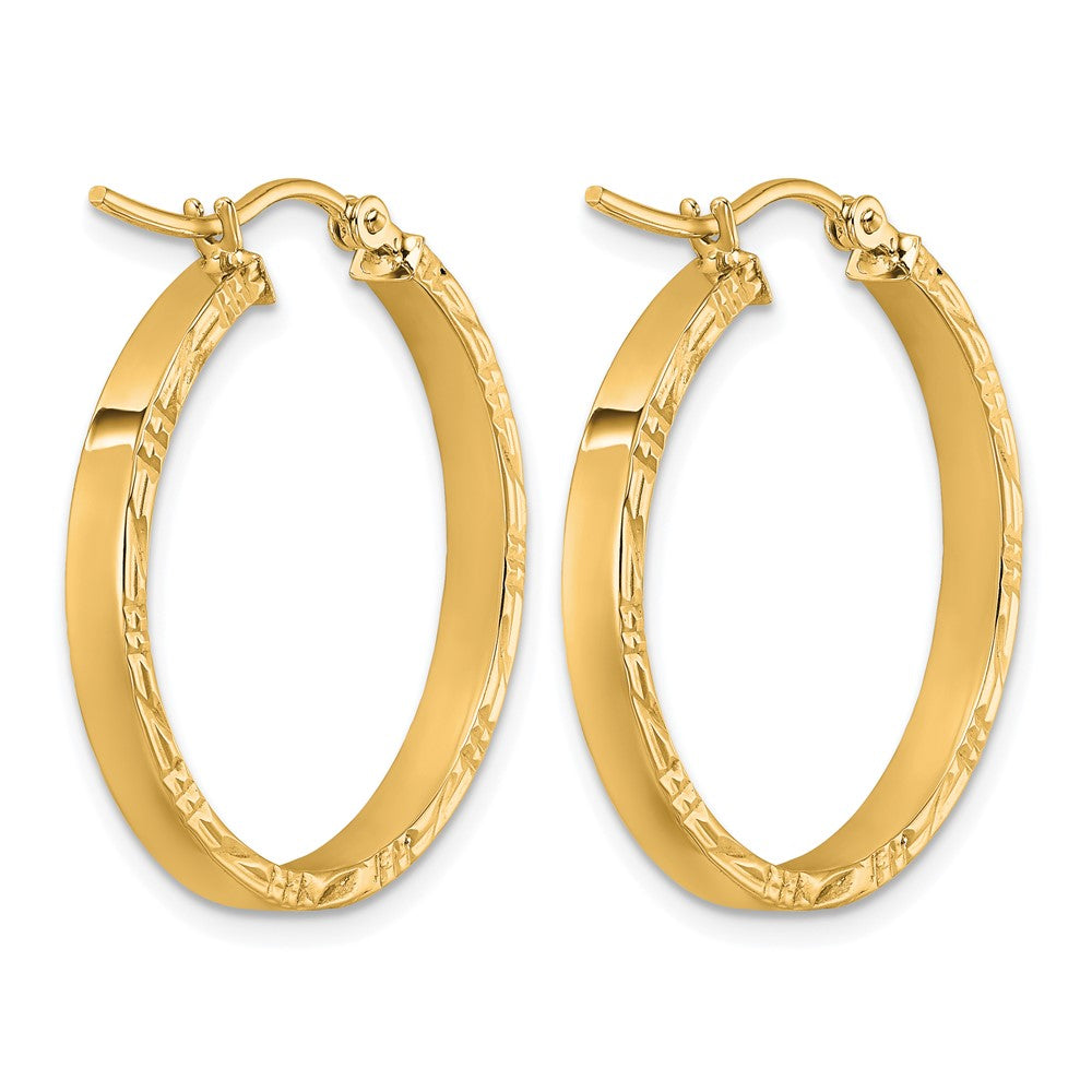14K Yellow Gold D/C Edge Medium 3mm Polished Hoop Earrings