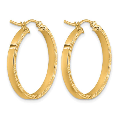 14K Yellow Gold D/C Edge Medium 3mm Polished Hoop Earrings