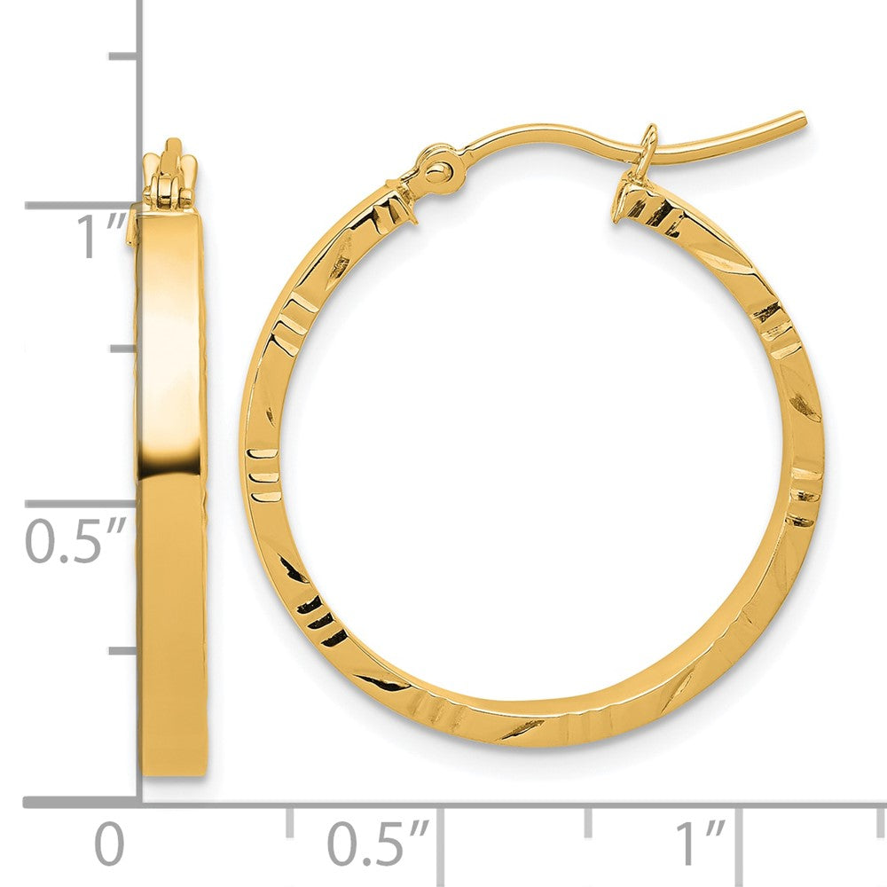 14K Yellow Gold D/C Edge Medium 3mm Polished Hoop Earrings