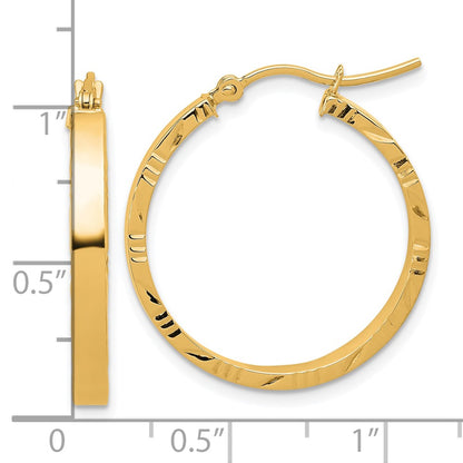 14K Yellow Gold D/C Edge Medium 3mm Polished Hoop Earrings