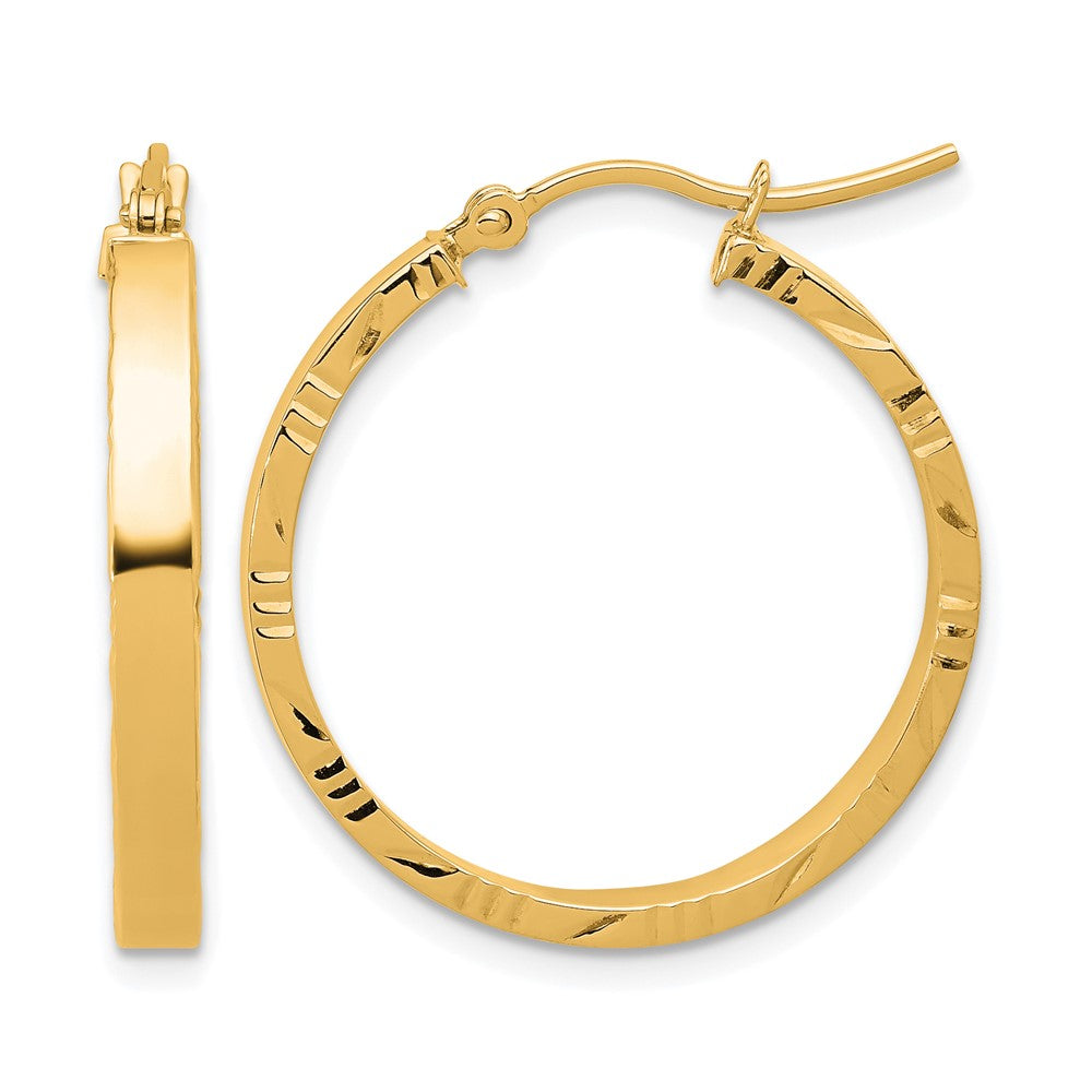 14K Yellow Gold D/C Edge Medium 3mm Polished Hoop Earrings