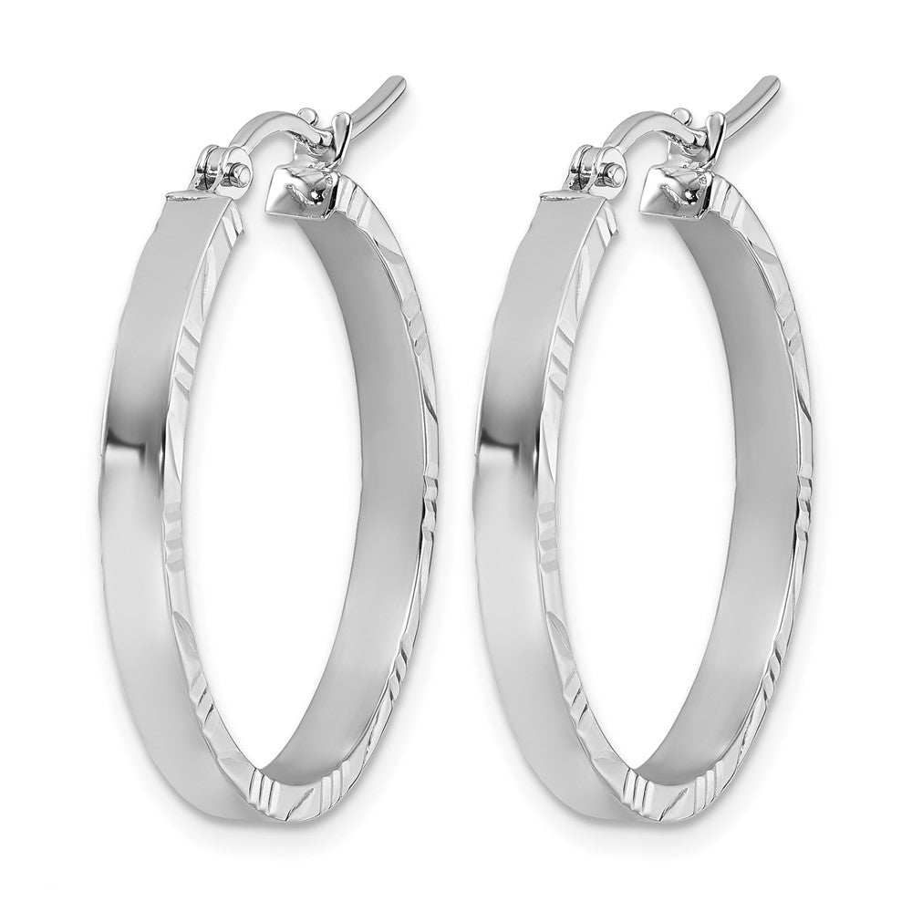 14K White Gold D/C Edge Medium 3mm Polished Hoop Earrings