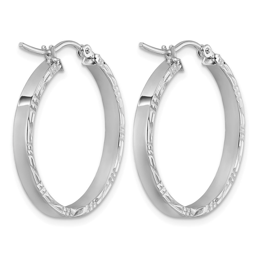 14K White Gold D/C Edge Medium 3mm Polished Hoop Earrings