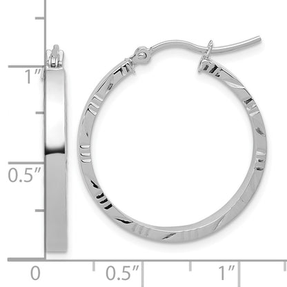14K White Gold D/C Edge Medium 3mm Polished Hoop Earrings