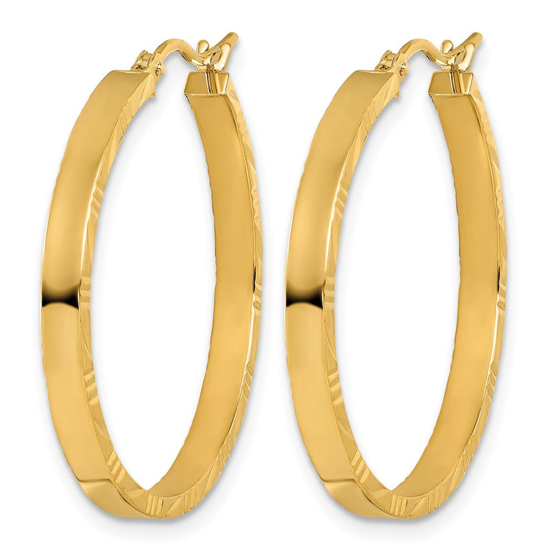 14K Yellow Gold D/C Edge Large 3mm Polished Hoop Earrings