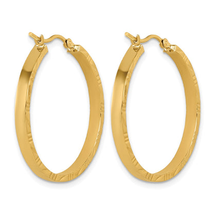 14K Yellow Gold D/C Edge Large 3mm Polished Hoop Earrings