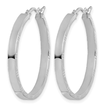 14K White Gold D/C Edge Large 3mm Polished Hoop Earrings