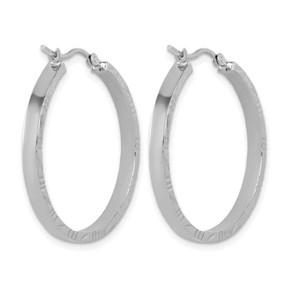 14K White Gold D/C Edge Large 3mm Polished Hoop Earrings