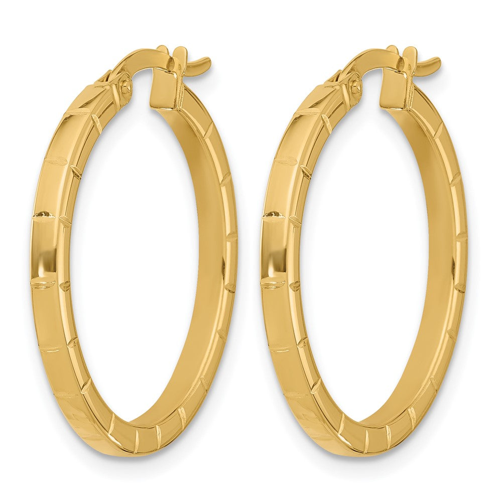 14K Yellow Gold Polished And Grooved Round Hoop Earrings