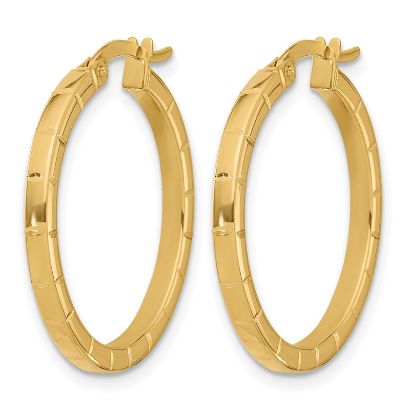14K Yellow Gold Polished And Grooved Round Hoop Earrings