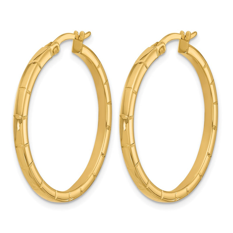 14K Yellow Gold Polished And Grooved Round Hoop Earrings