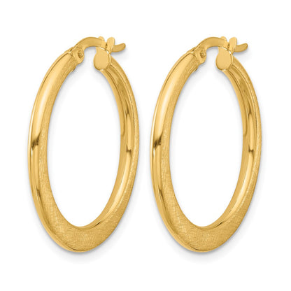 14K Yellow Gold Polished And Scratch Finish Round Hoop Earrings