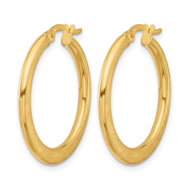 14K Yellow Gold Polished And Scratch Finish Round Hoop Earrings