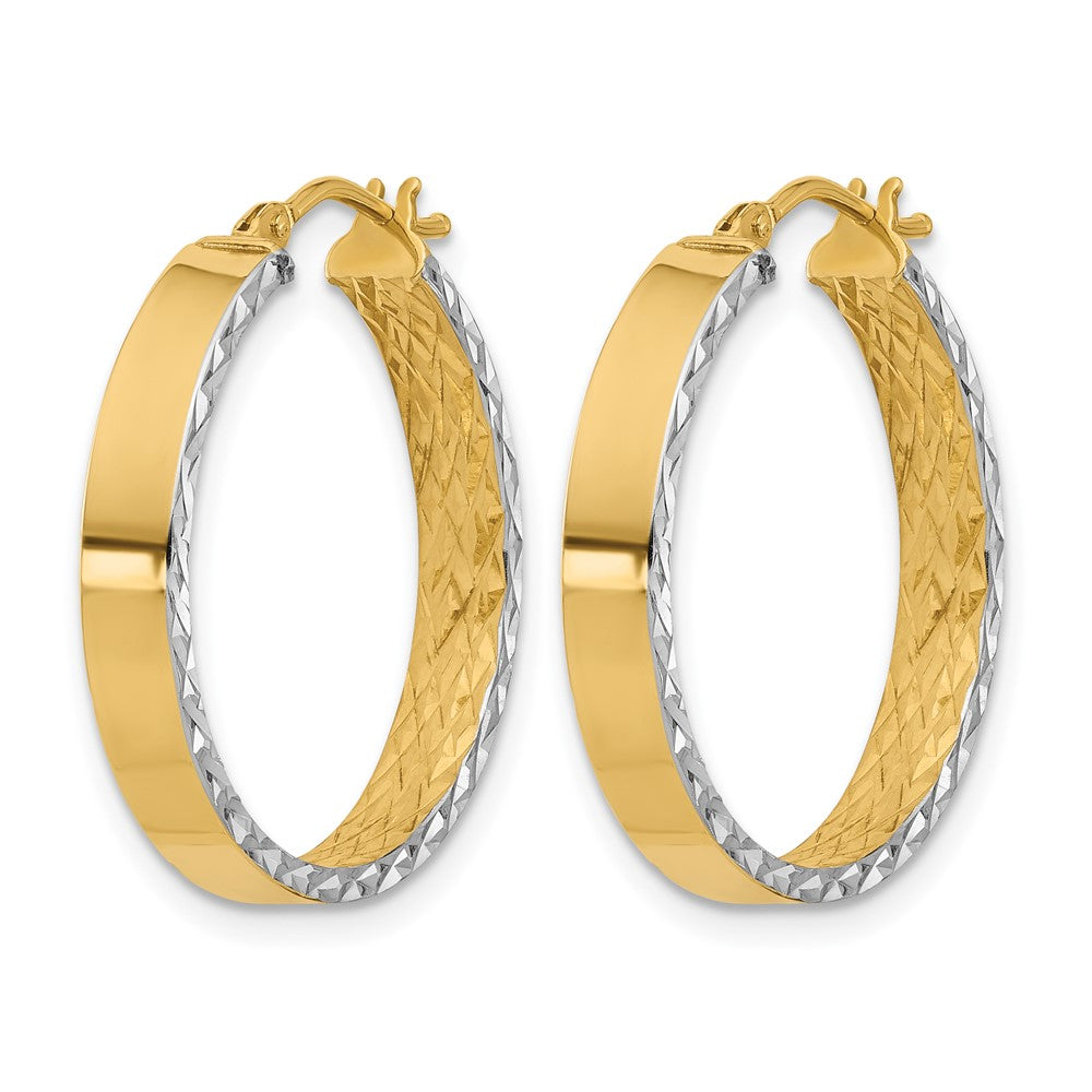 14K Yellow & Rhodium Polished And D/C Hoop In/Out Earrings
