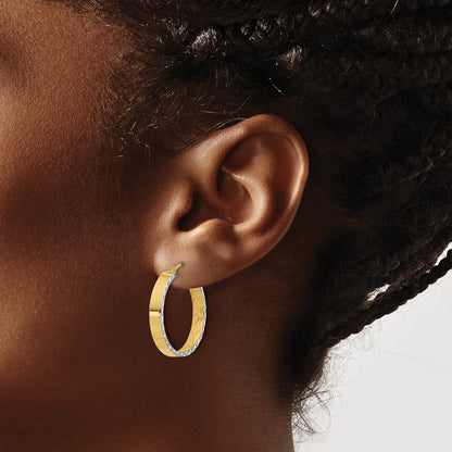 14K Yellow & Rhodium Polished And D/C Hoop In/Out Earrings