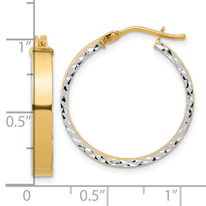 14K Yellow & Rhodium Polished And D/C Hoop In/Out Earrings