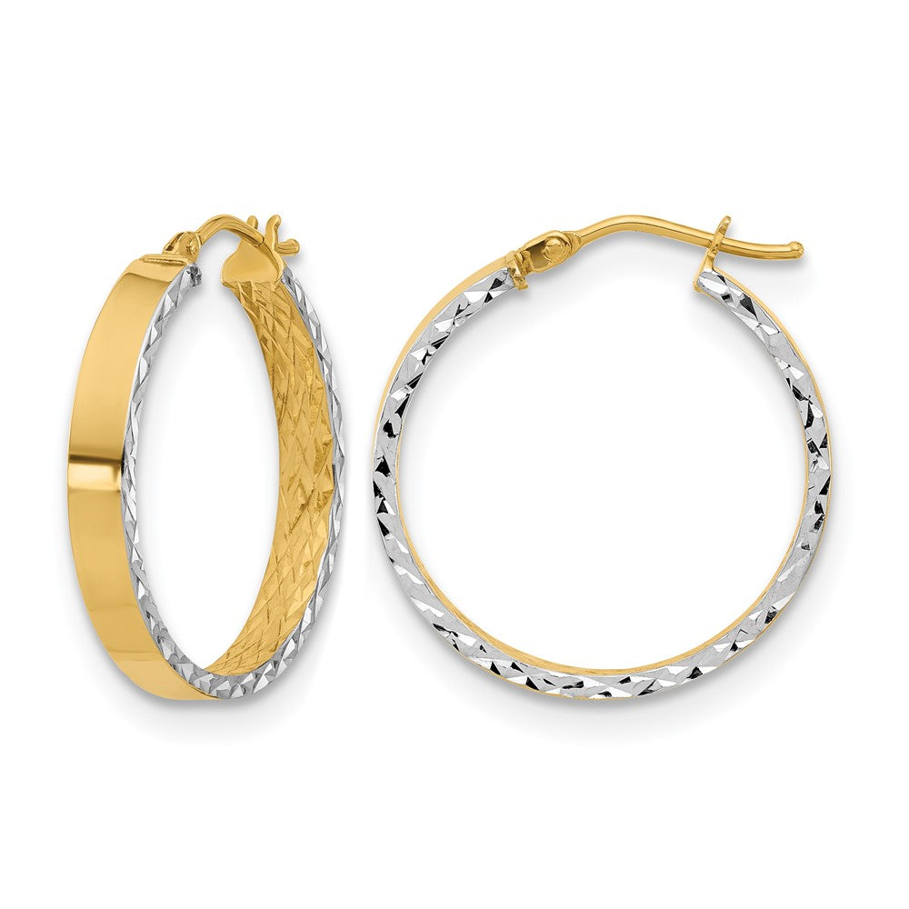 14K Yellow & Rhodium Polished And D/C Hoop In/Out Earrings