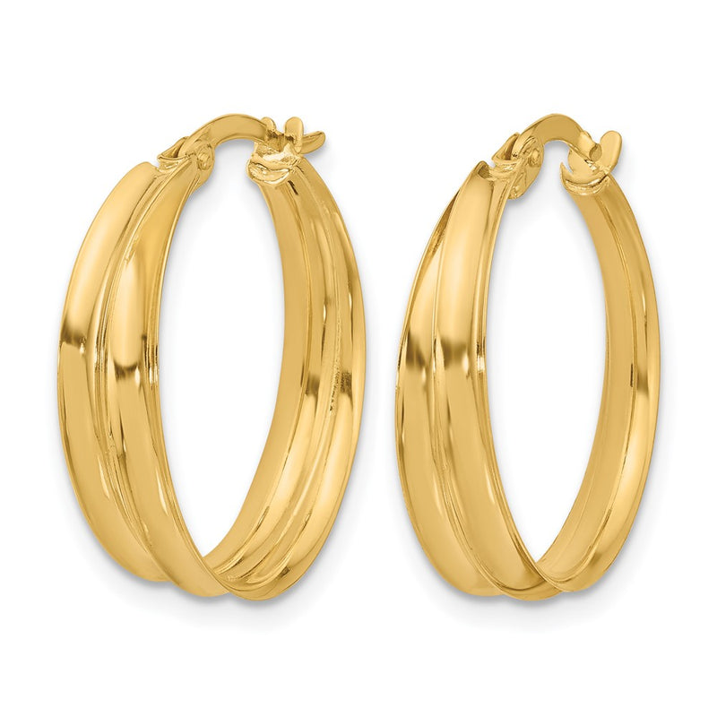 14K Yellow Gold Polished Grooved Round Hoop Earrings
