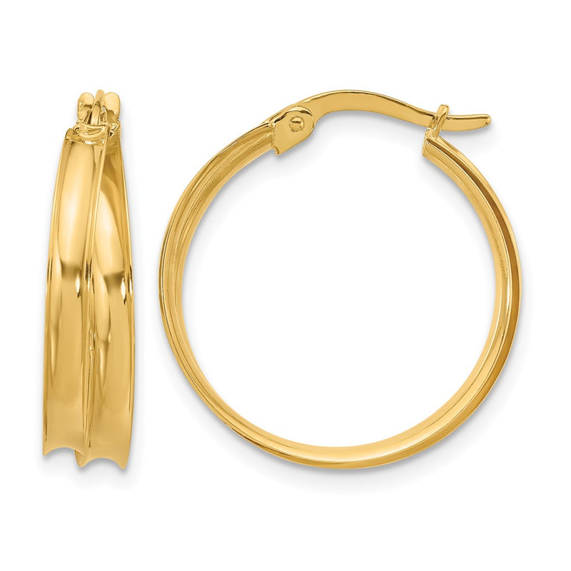14K Yellow Gold Polished Grooved Round Hoop Earrings