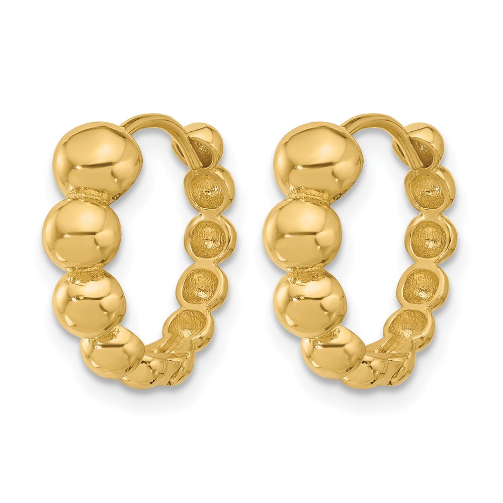 14K Yellow Gold Polished Beaded Hoop Earrings