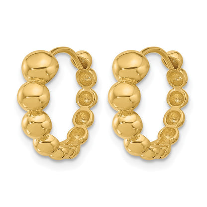 14K Yellow Gold Polished Beaded Hoop Earrings