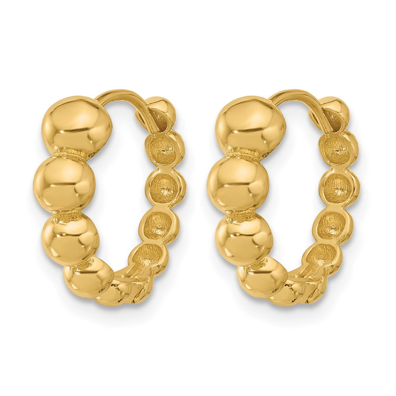 14K Yellow Gold Polished Beaded Hoop Earrings