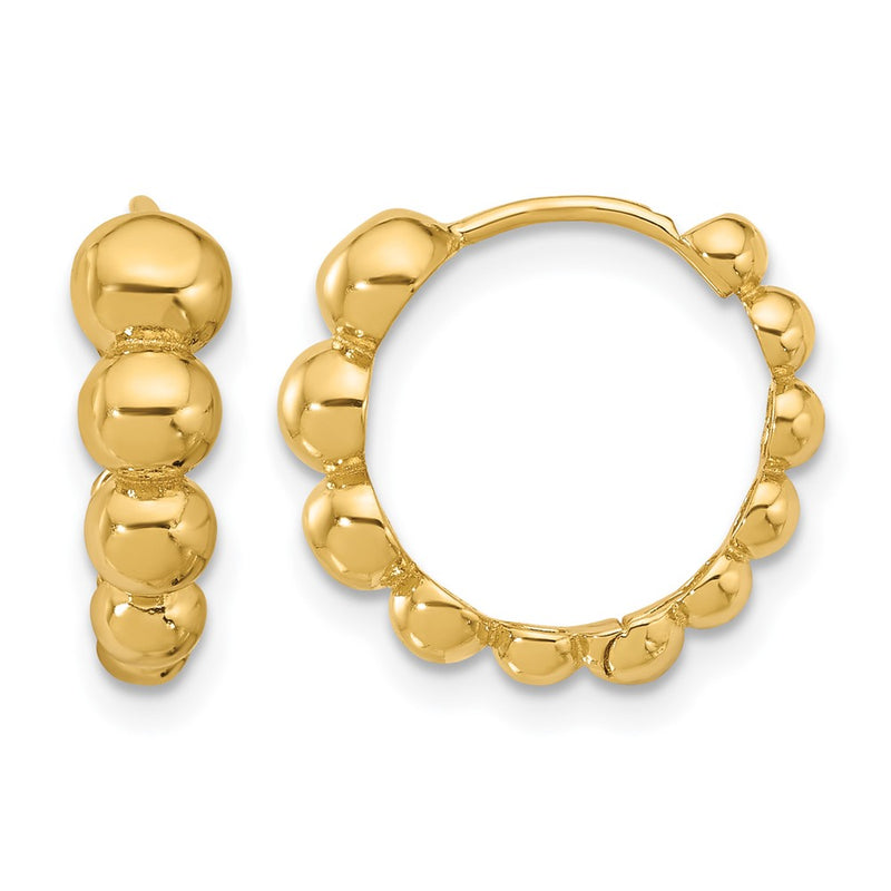 14K Yellow Gold Polished Beaded Hoop Earrings