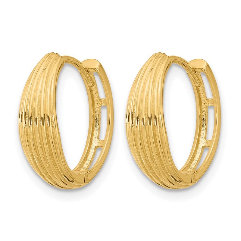 14K Yellow Gold Polished And Grooved Hinged Hoop Earrings