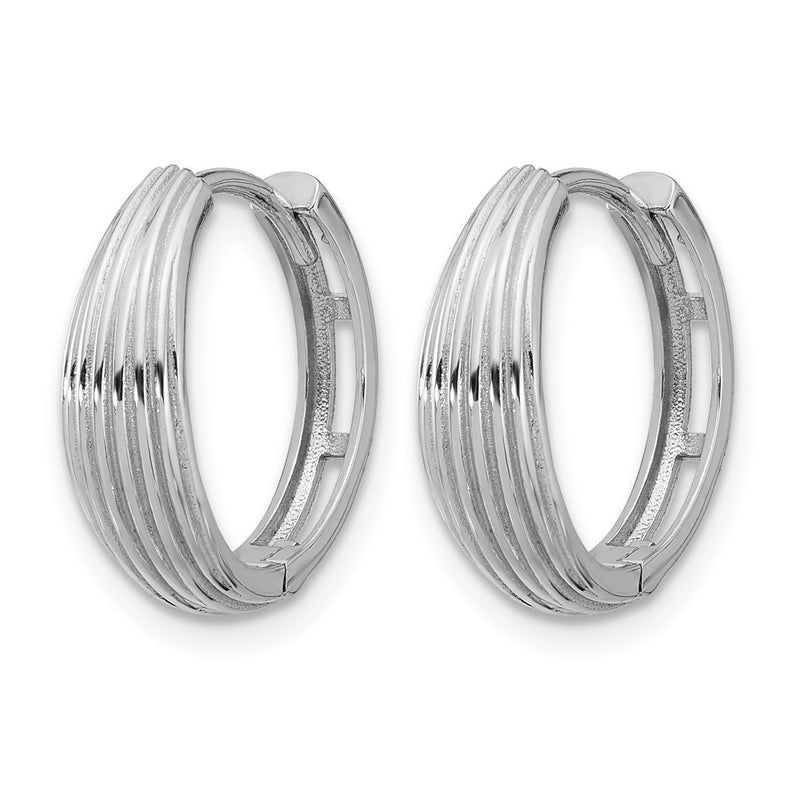 14K White Gold Polished And Grooved Hinged Hoop Earrings