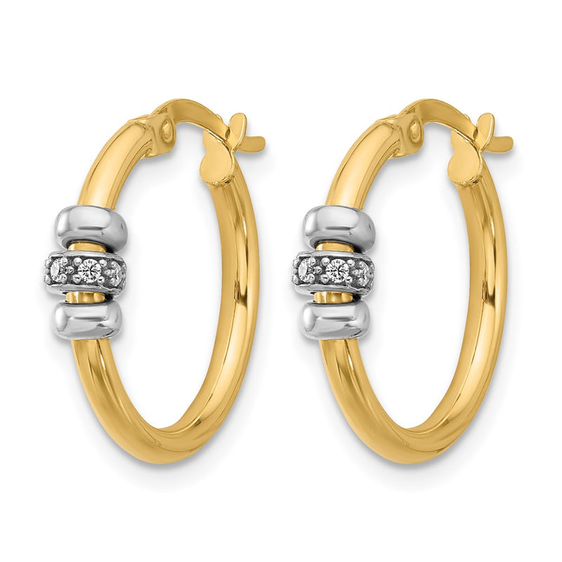 14K Two Tone Polished Cz Hoop Earrings