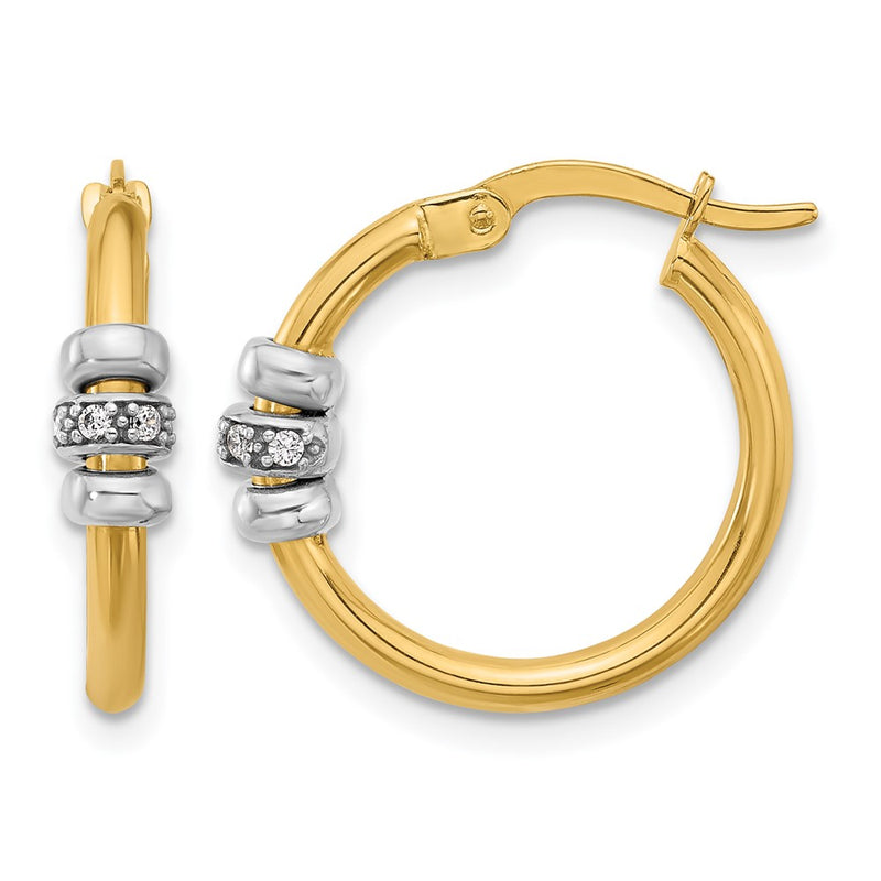 14K Two Tone Polished Cz Hoop Earrings