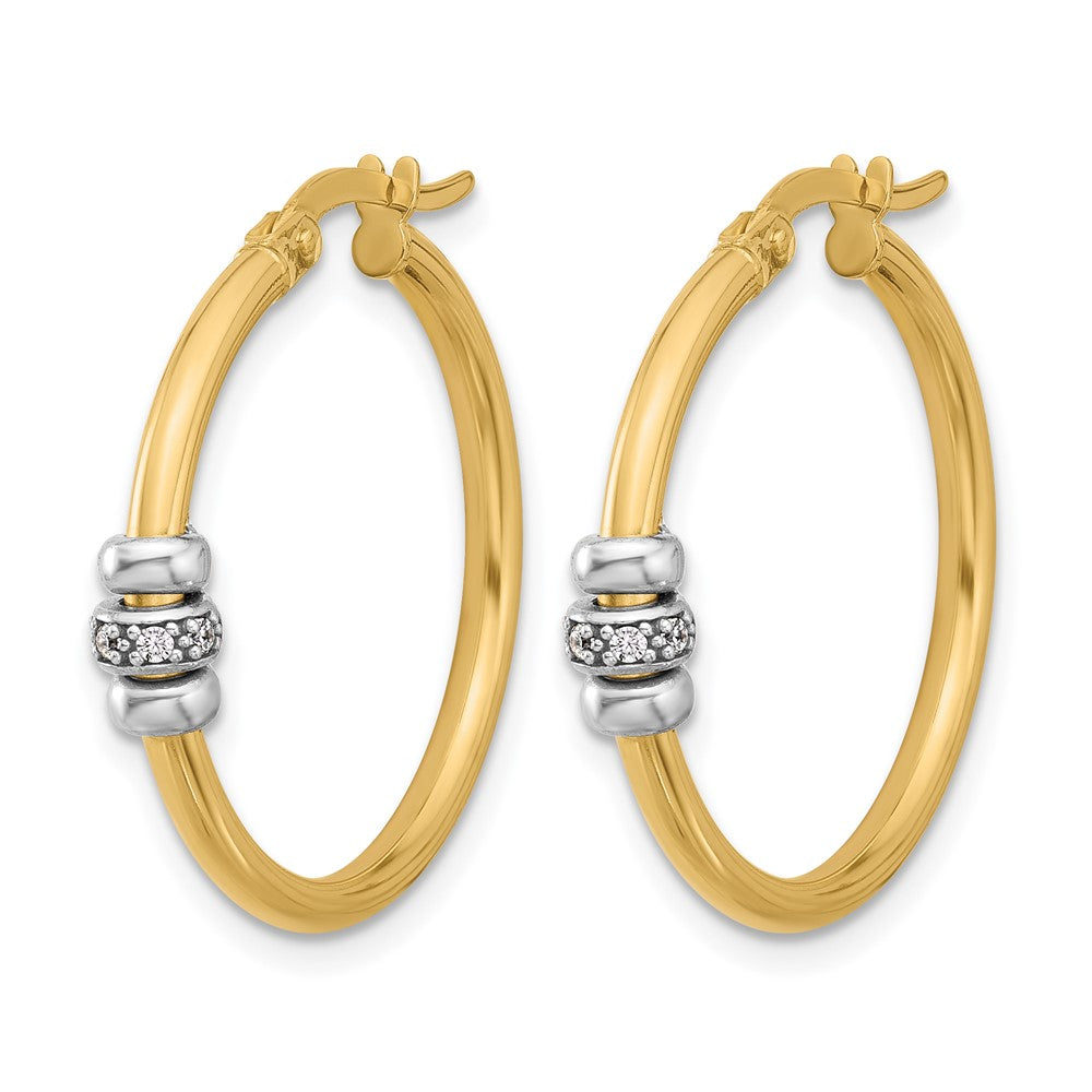 14K Two Tone Polished Cz Hoop Earrings