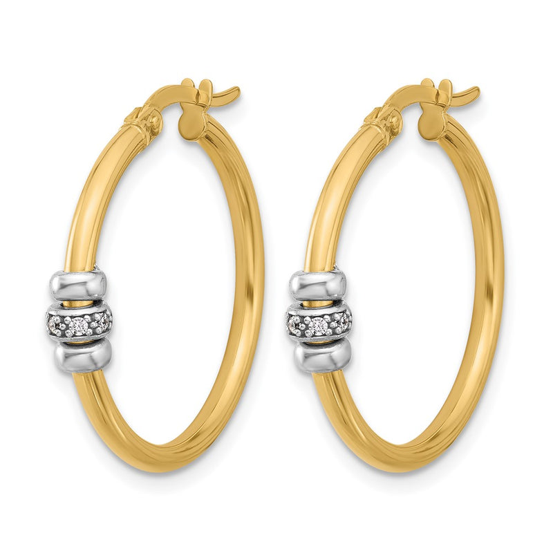 14K Two Tone Polished Cz Hoop Earrings