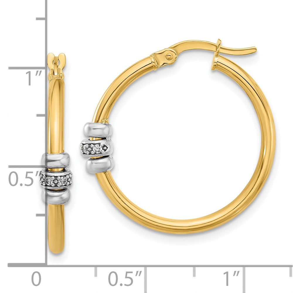 14K Two Tone Polished Cz Hoop Earrings